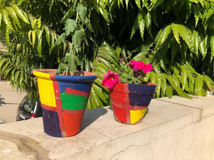 Colour Flower pots using Masking Technique