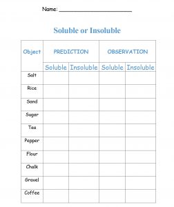 Soluble and Insoluble experiment Worksheet