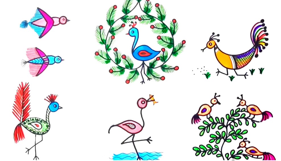 Birds in Warli Art for kids