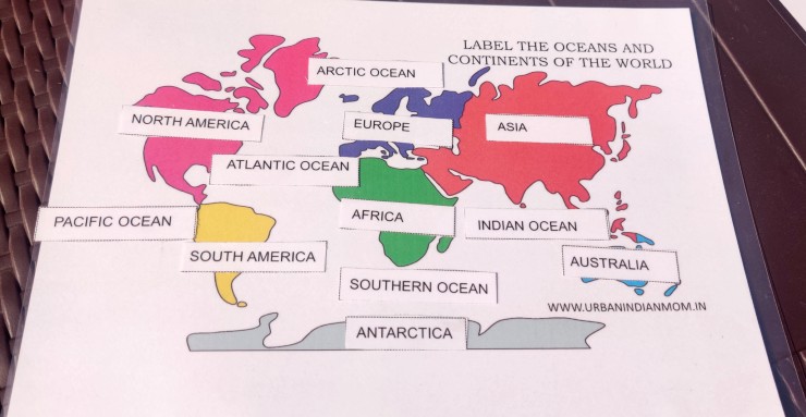 Match the names of continents and oceans