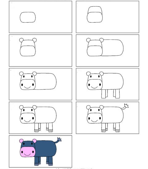 Easy Hippo Drawing for Kids Step by Step