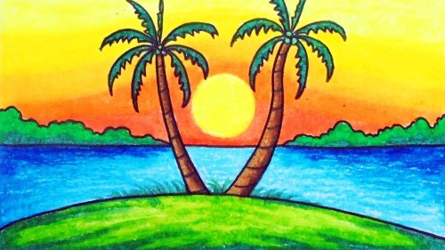 Easy Scenery Drawing for Kids sunset